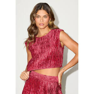 Lulus Yukara Wine Red Textured Cap Sleeve Crop Top - Size L